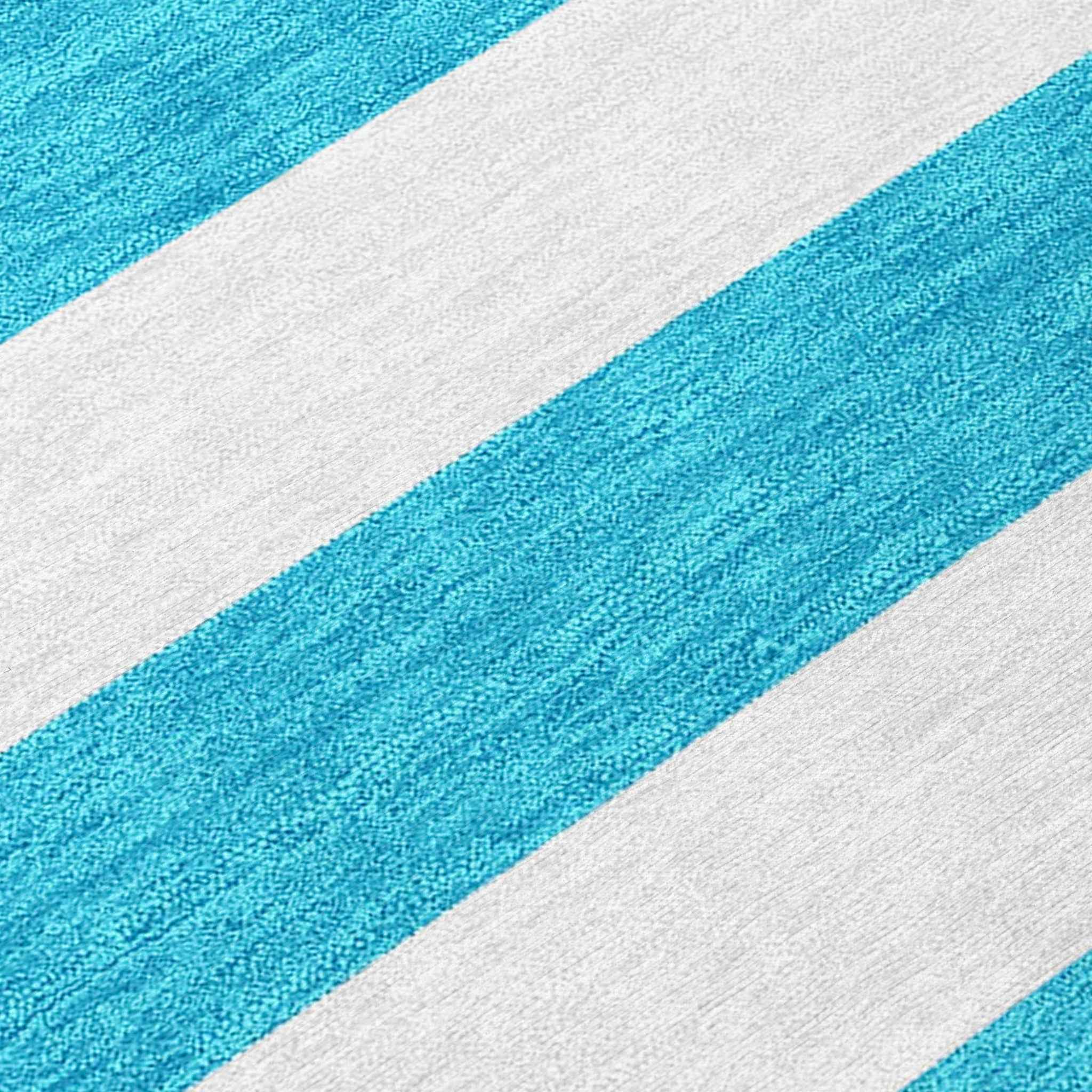 9' X 12' Teal and White Striped Washable Indoor Outdoor Area Rug