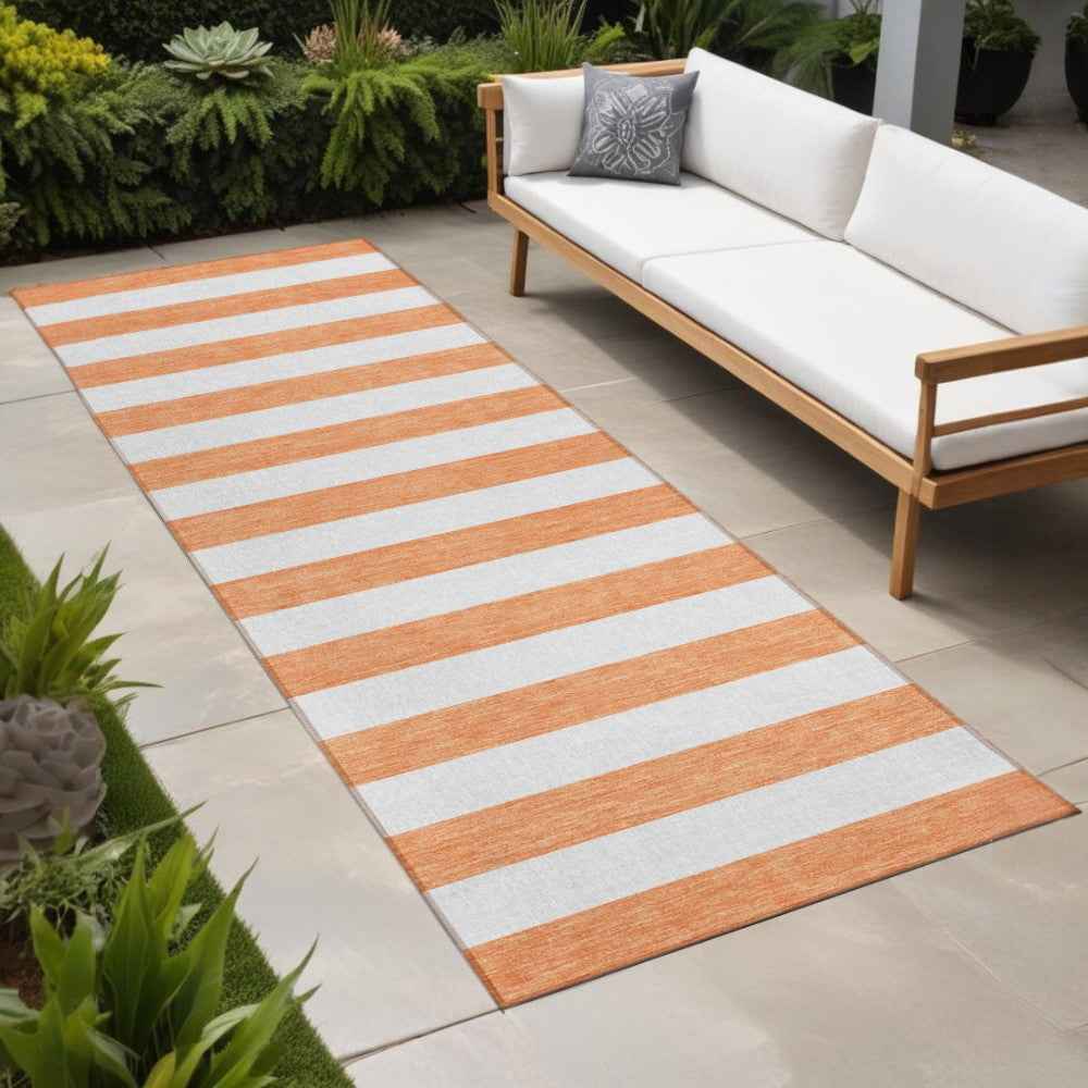 2' X 8' Salmon Striped Washable Indoor Outdoor Runner Rug