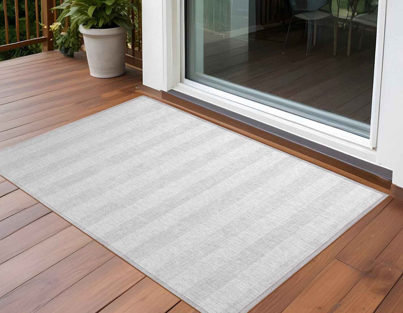 3' X 5' Ivory Striped Washable Indoor Outdoor Area Rug