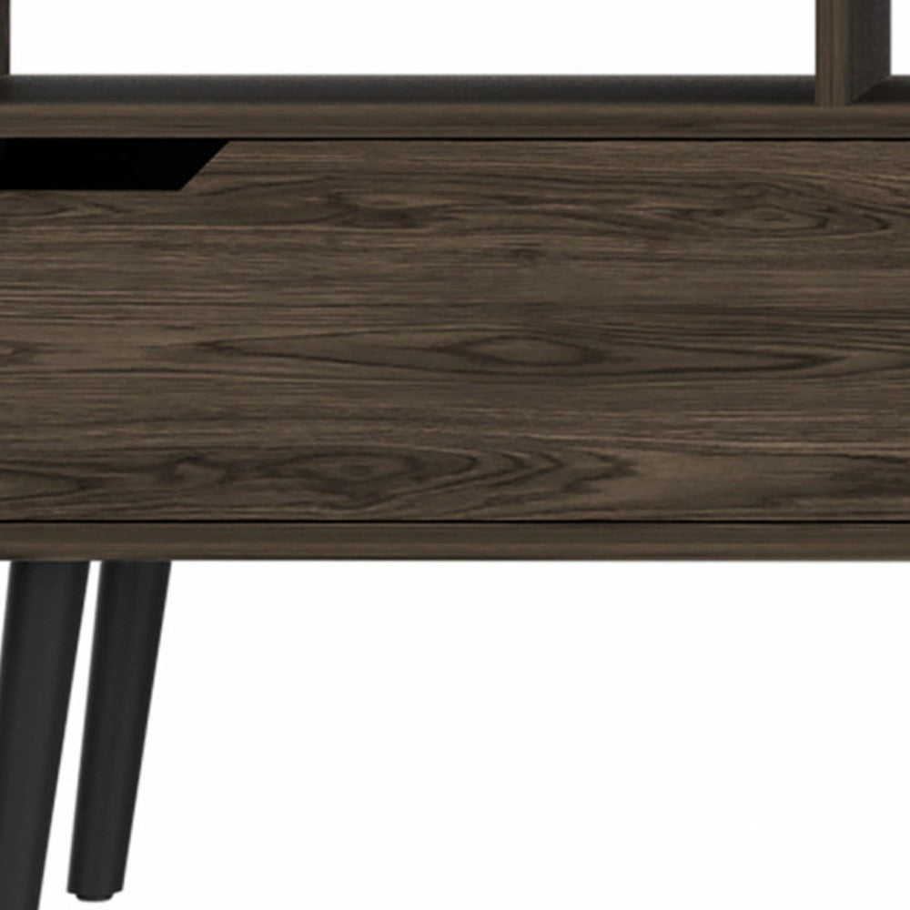 54" Dark Brown Walnut Enclosed and Open Storage TV Stand - Living Room