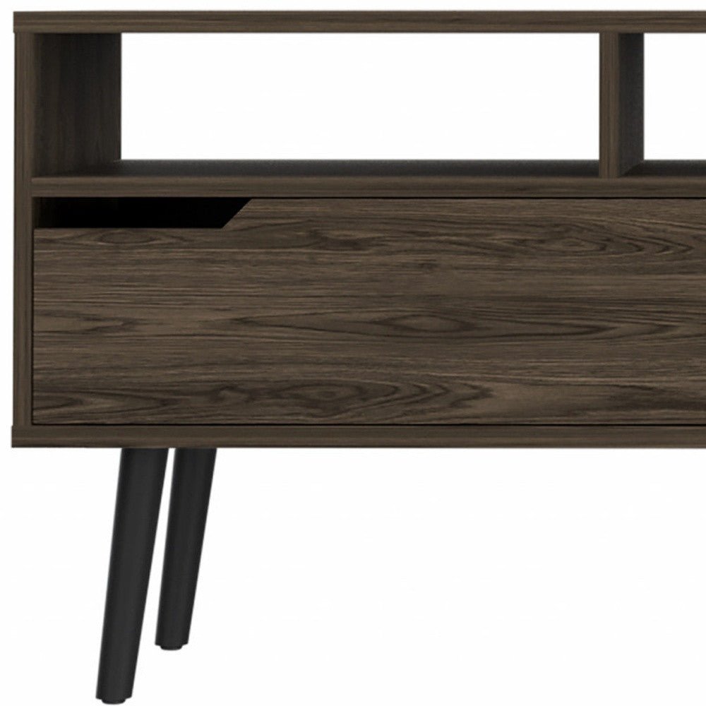 54" Dark Brown Walnut Enclosed and Open Storage TV Stand - Living Room
