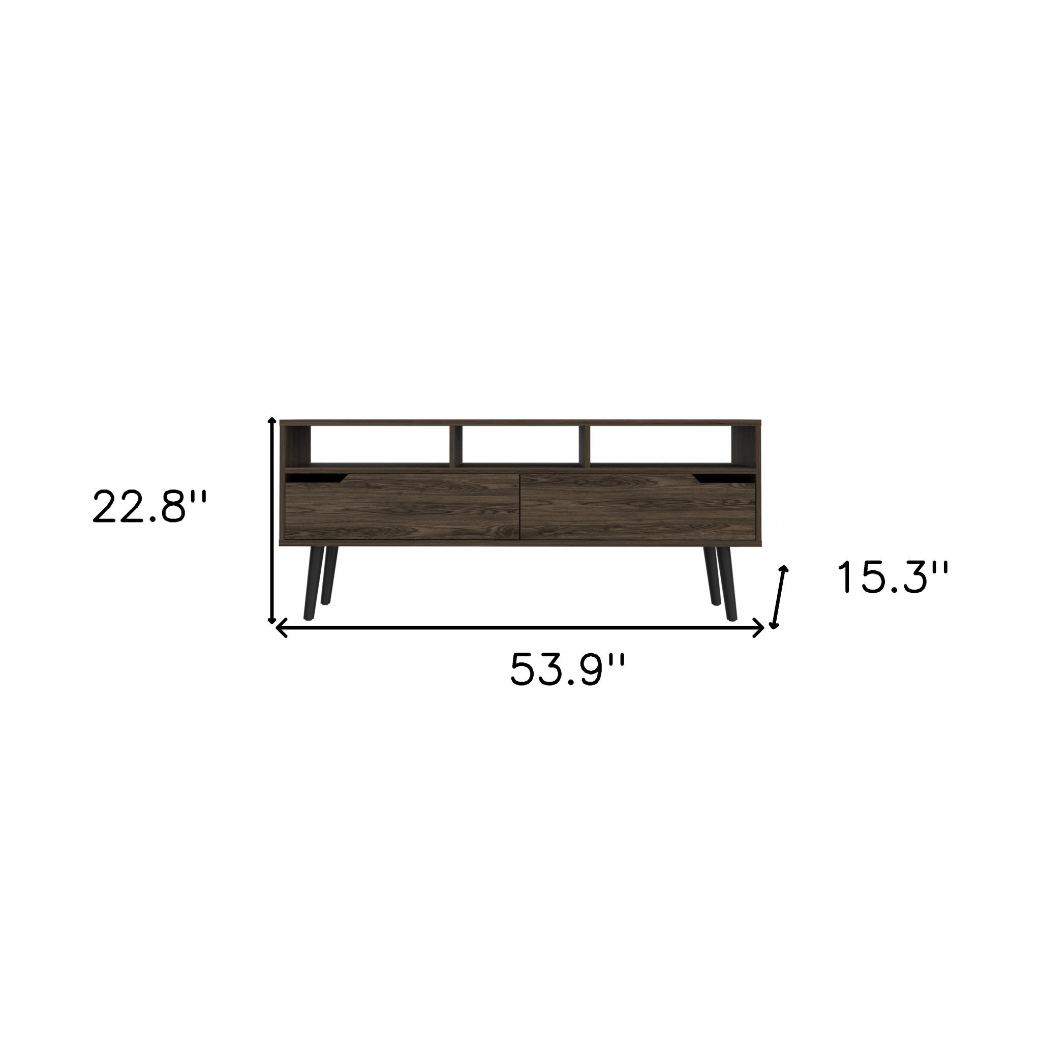 54" Dark Brown Walnut Enclosed and Open Storage TV Stand - Living Room