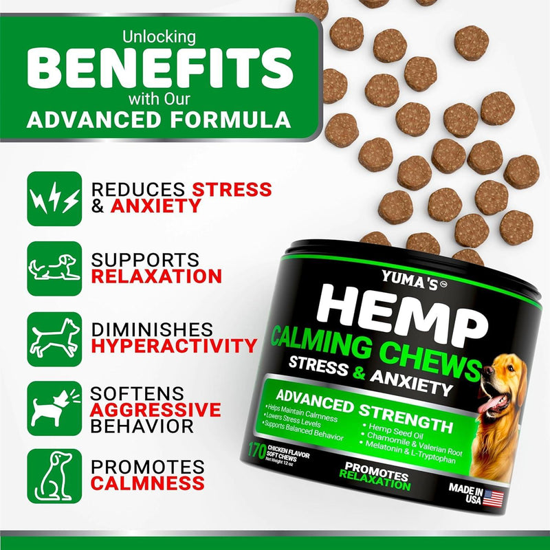 YUMA'S (2 Pack) Hemp Calming Chews for Dogs   Advanced Dog Calming Treats   Dog Calming Chews   340 Chews   Anxiety Relief…