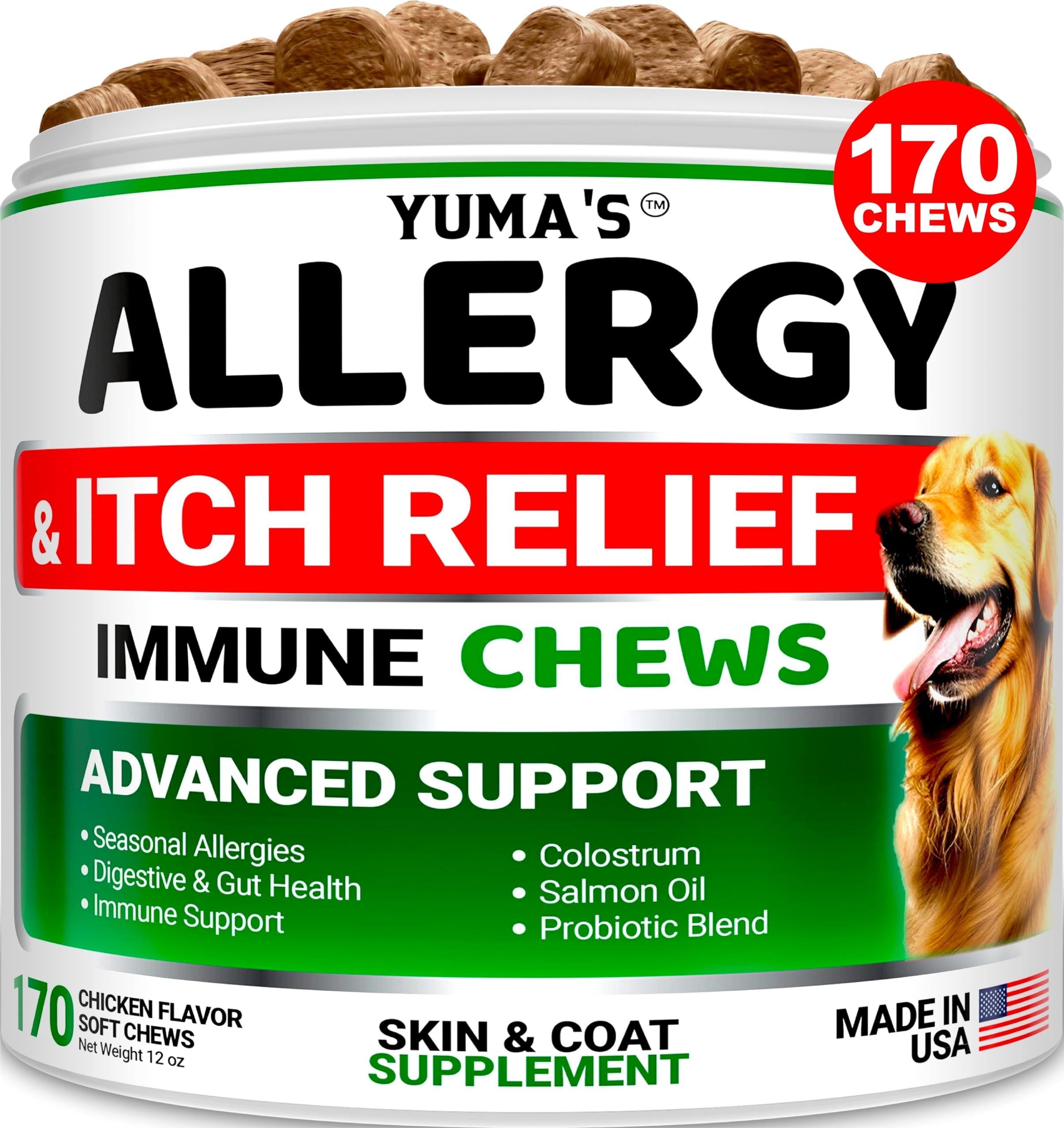 YUMA'S Dog Allergy Relief Chews   Dog Itching Skin Relief Treatment Pills   170 Treats   Beef Liver Flavor - GreatEagleInc