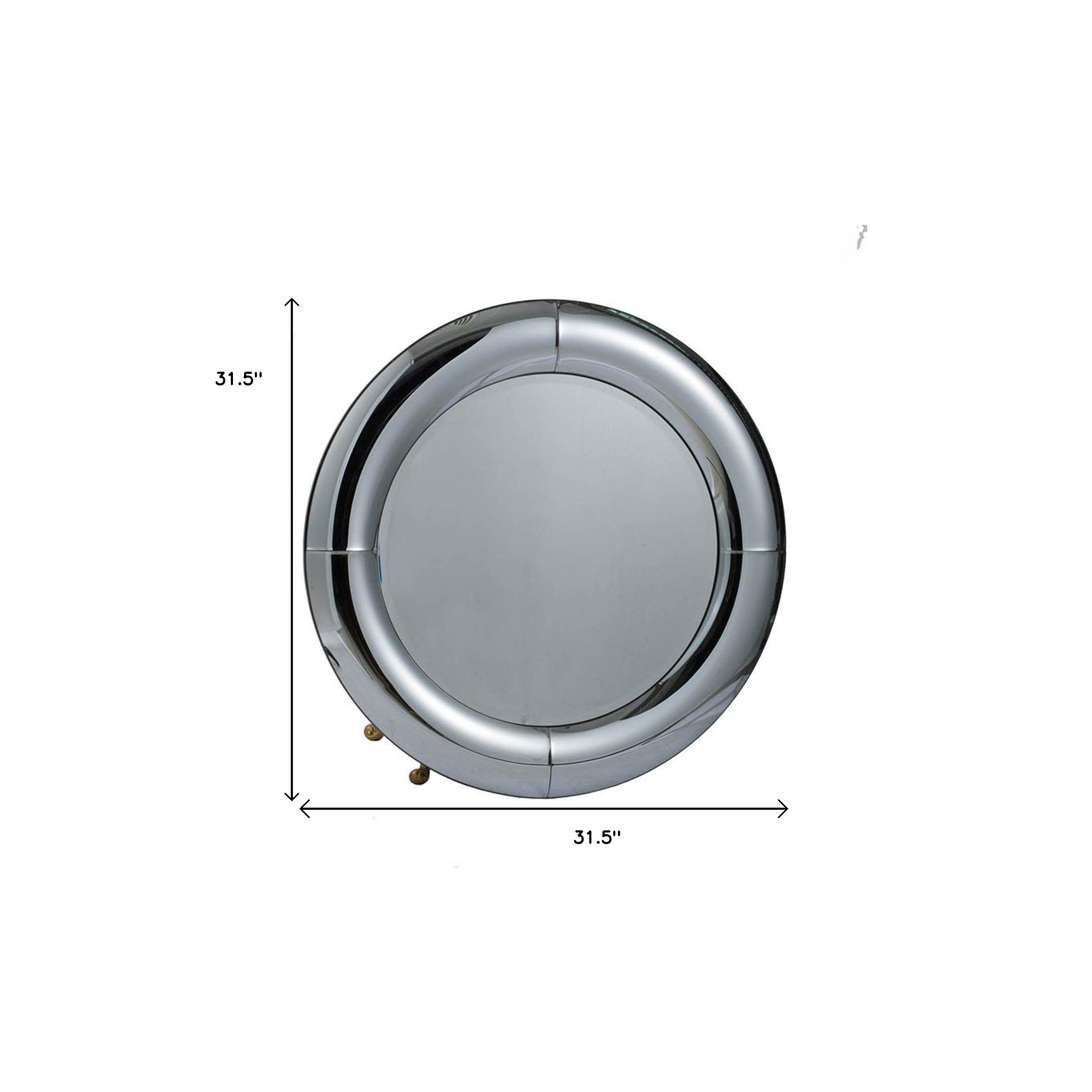 32" Silver Round Curved Frame Accent Mirror - Bed & Bath
