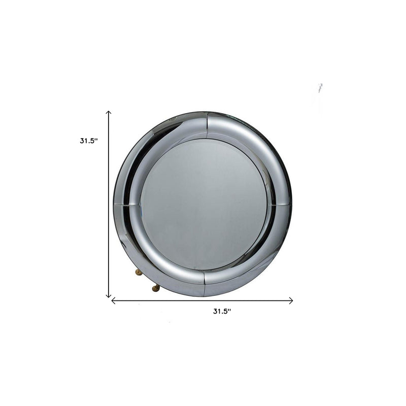 32" Silver Round Curved Frame Accent Mirror - Bed & Bath
