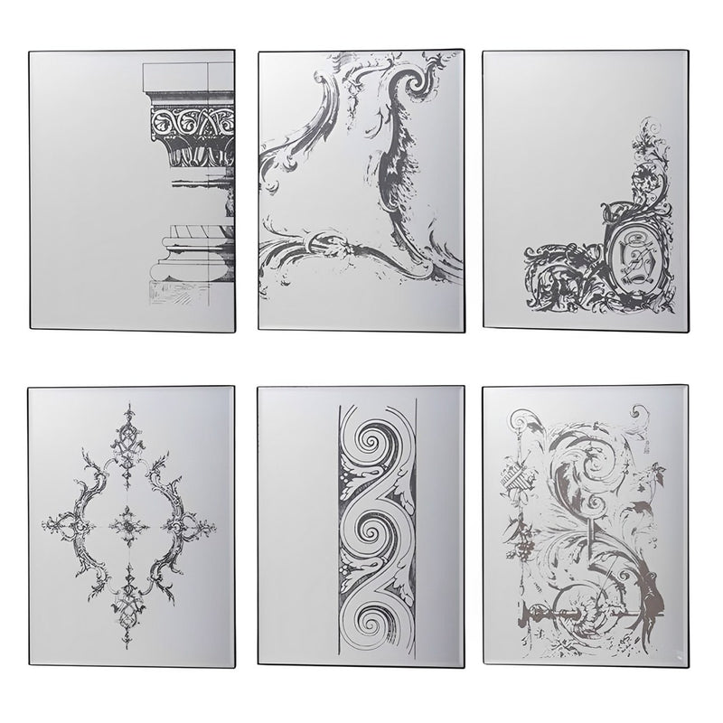 Set of Six Decorative Antiqued Glass Black Metal Framed Mirror Set - Bed & Bath