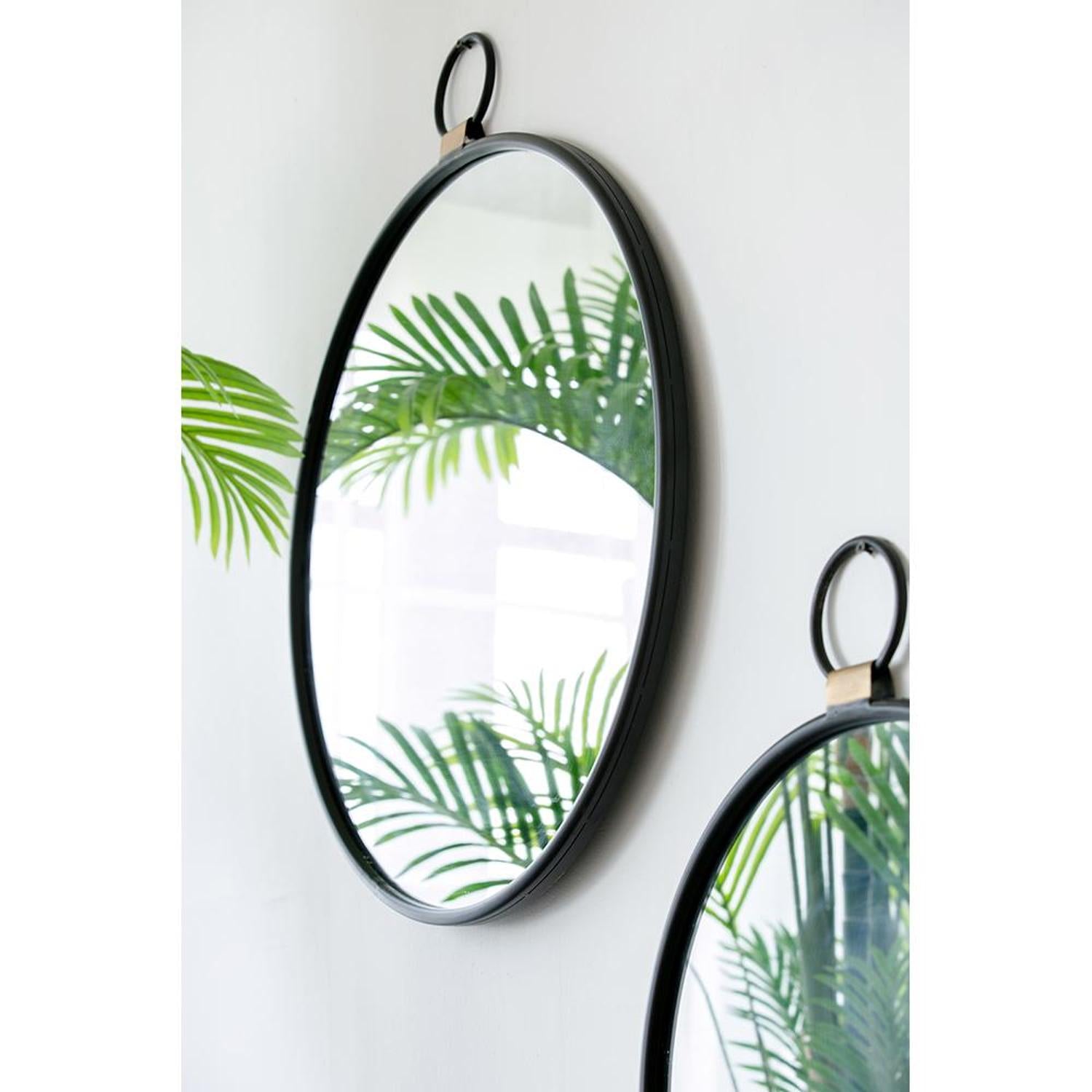 28" Black Round Iron Framed Accent Mirror - Bed & Bath