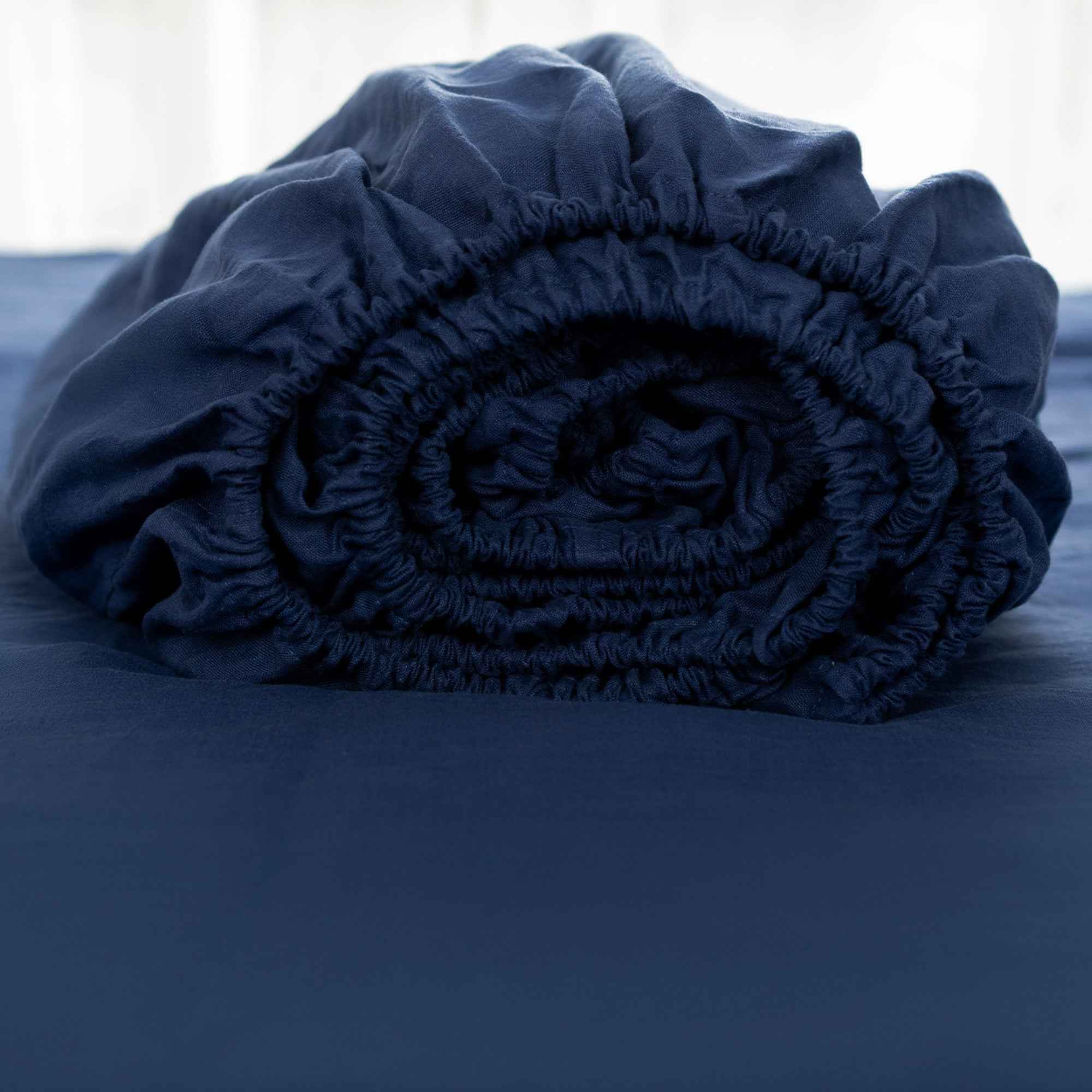 Navy Blue Linen King Fitted Sheet