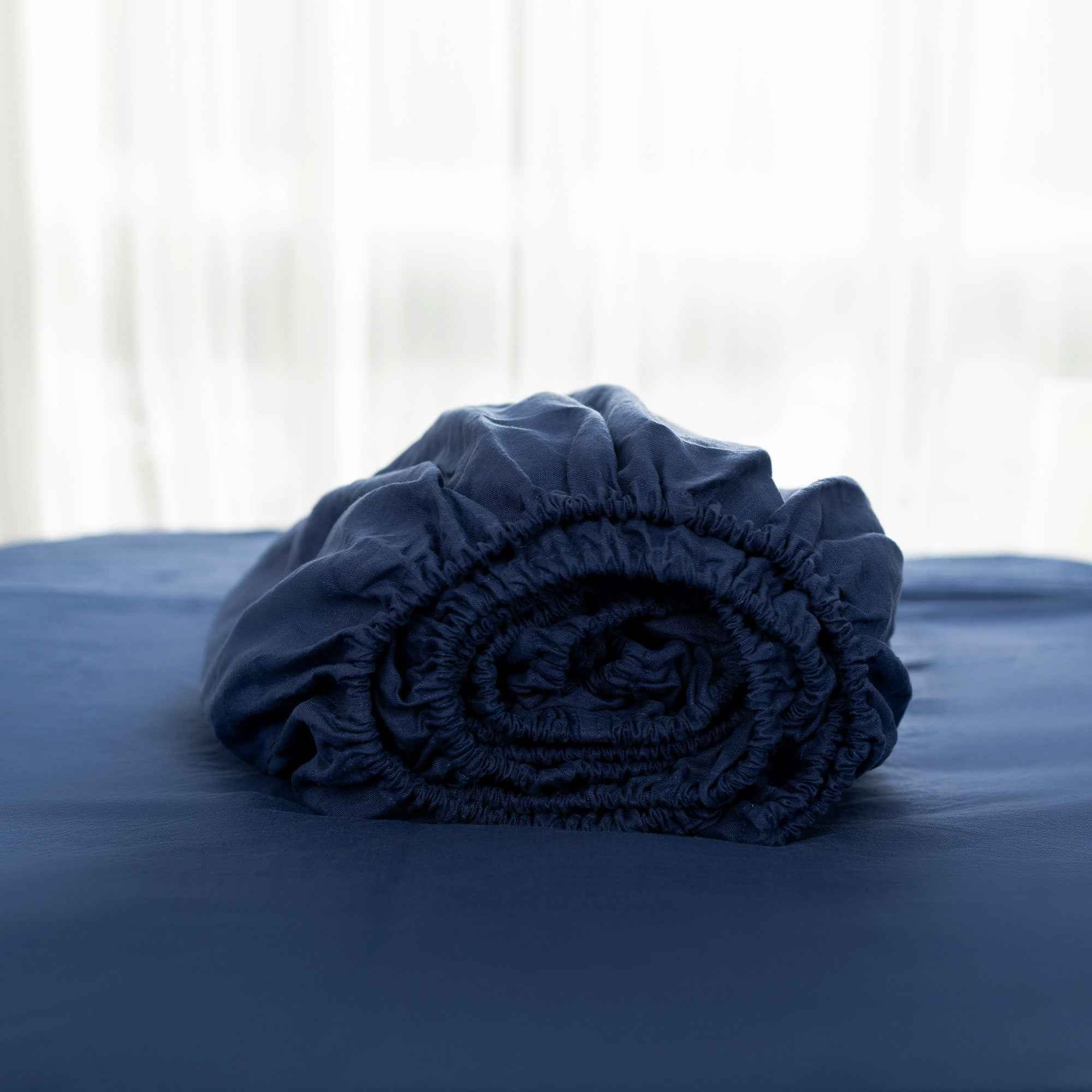 Navy Blue Linen King Fitted Sheet