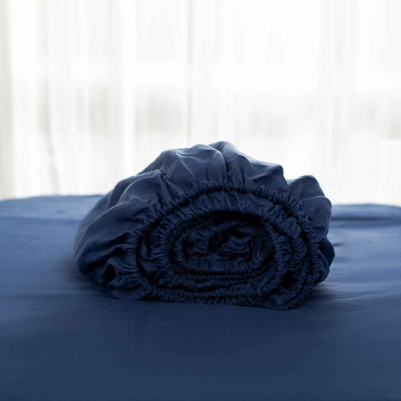 Navy Blue Linen King Fitted Sheet