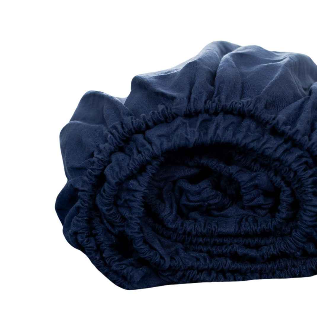 Navy Blue Linen King Fitted Sheet