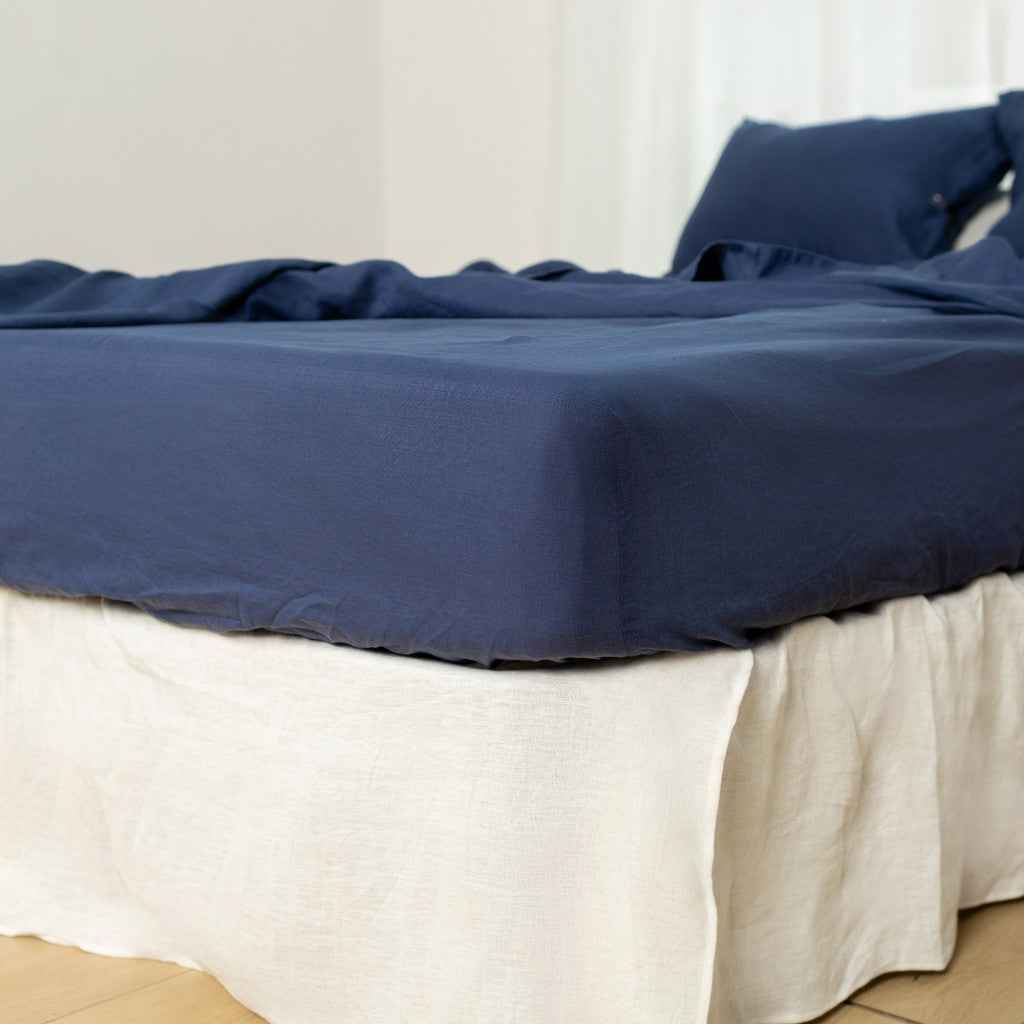 Navy Blue Linen King Fitted Sheet