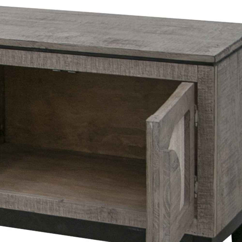 93" Gray Solid Wood Cabinet Enclosed Storage Distressed TV Stand