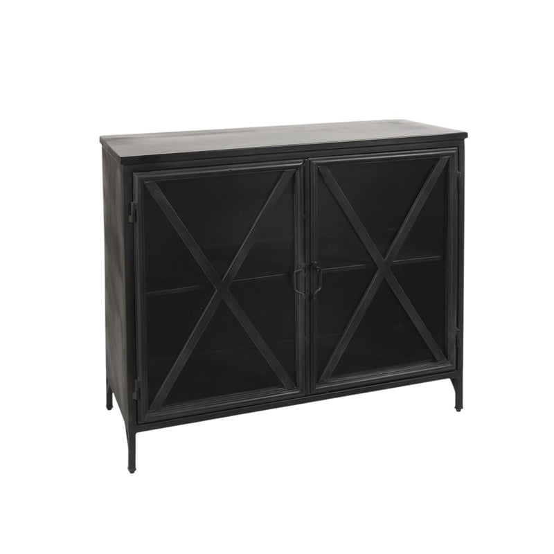 40" Black Iron Sideboard with Two Glass Doors - Kitchen & Dining
