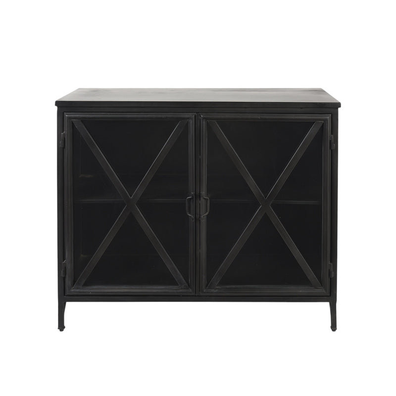 40" Black Iron Sideboard with Two Glass Doors - Kitchen & Dining