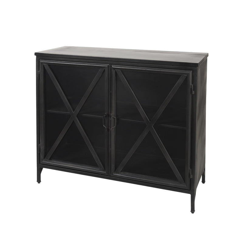 40" Black Iron Sideboard with Two Glass Doors - Kitchen & Dining