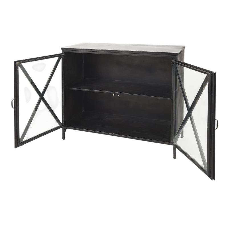 40" Black Iron Sideboard with Two Glass Doors - Kitchen & Dining