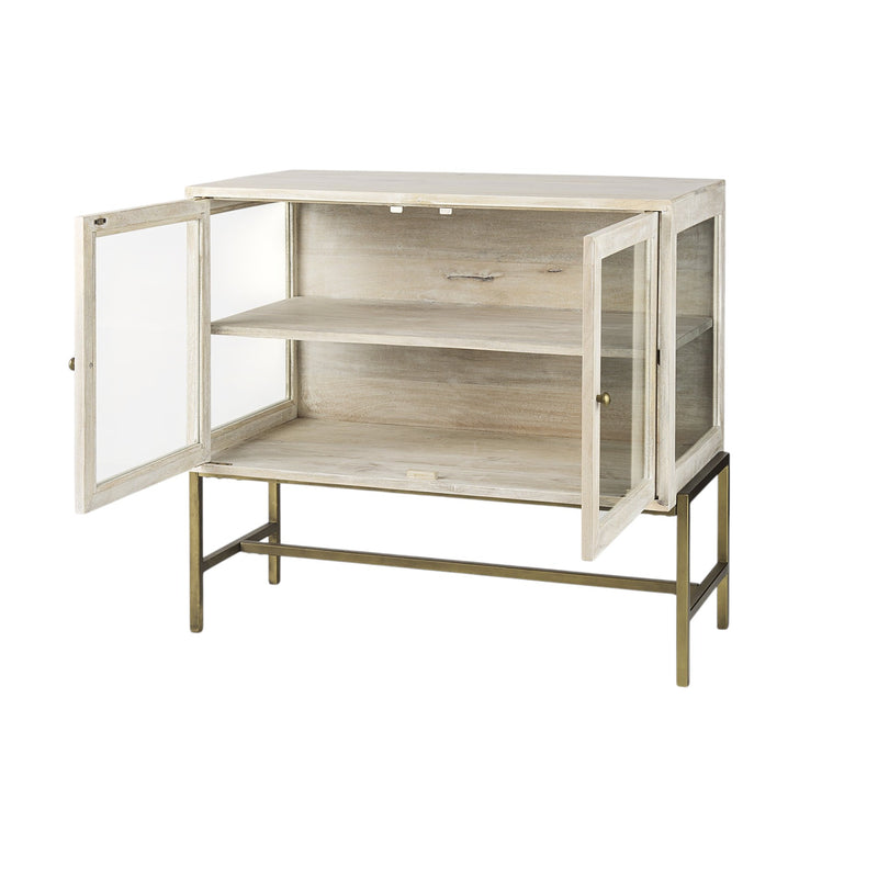 38" White Solid Wood Sideboard with Two Glass Doors - Kitchen & Dining