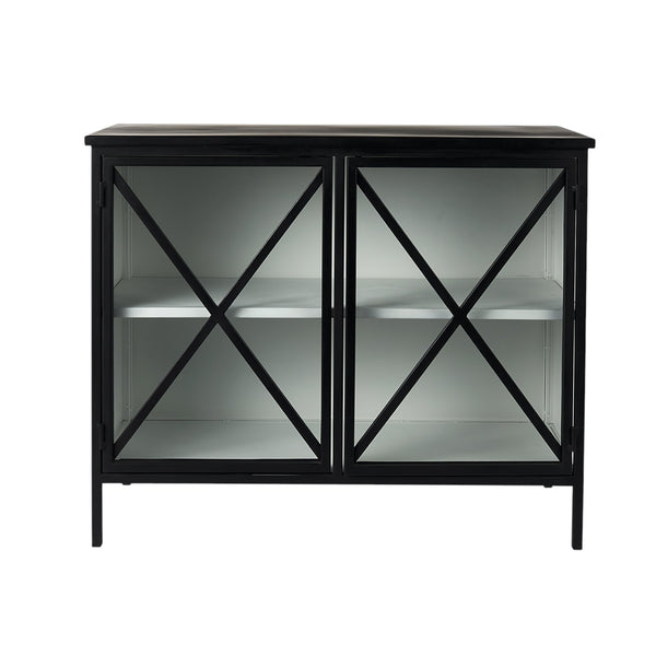 41" Black Iron Sideboard with Two Glass Doors - Kitchen & Dining