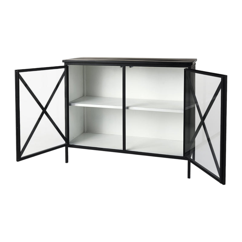 41" Black Iron Sideboard with Two Glass Doors - Kitchen & Dining