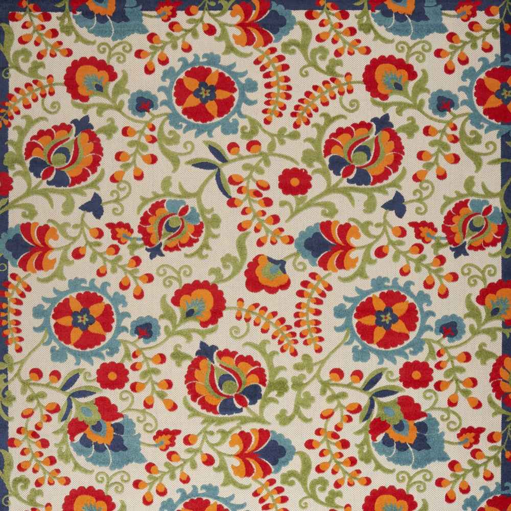 10' X 14' Ivory Blue And Orange Indoor Outdoor Area Rug