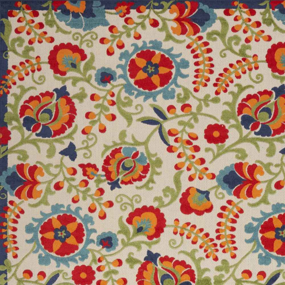 10' X 14' Ivory Blue And Orange Indoor Outdoor Area Rug