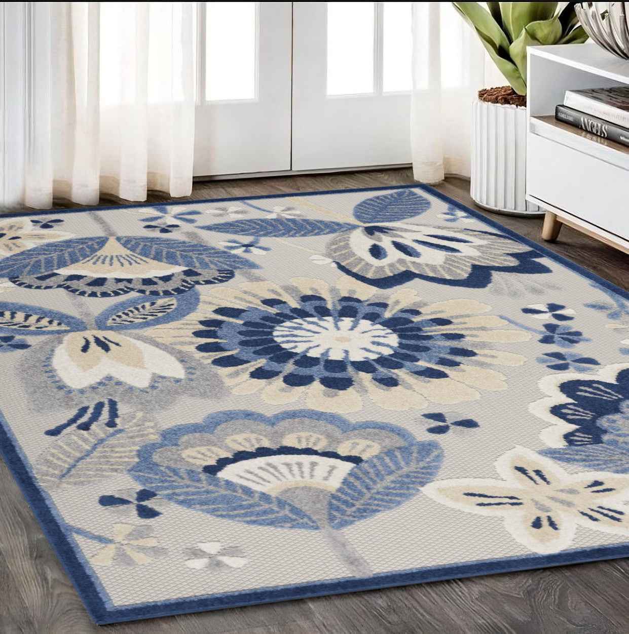 5' X 8' Blue And Gray Indoor Outdoor Area Rug