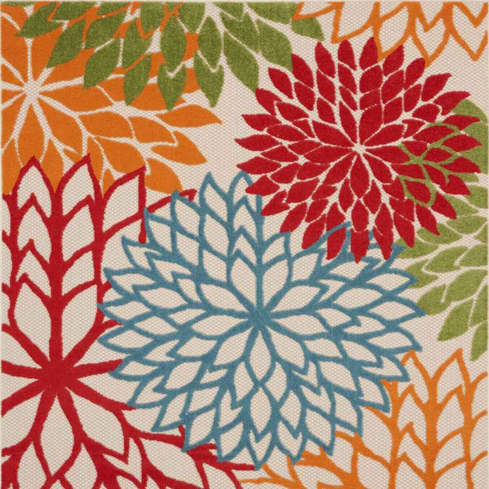 5' Green Orange and Red Indoor Outdoor Area Rug
