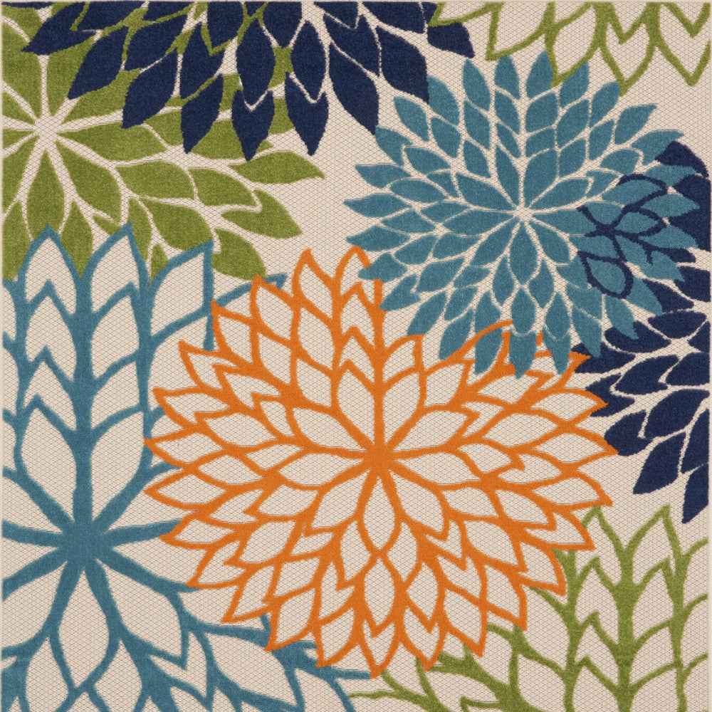 5' Blue And Green Square Indoor Outdoor Area Rug