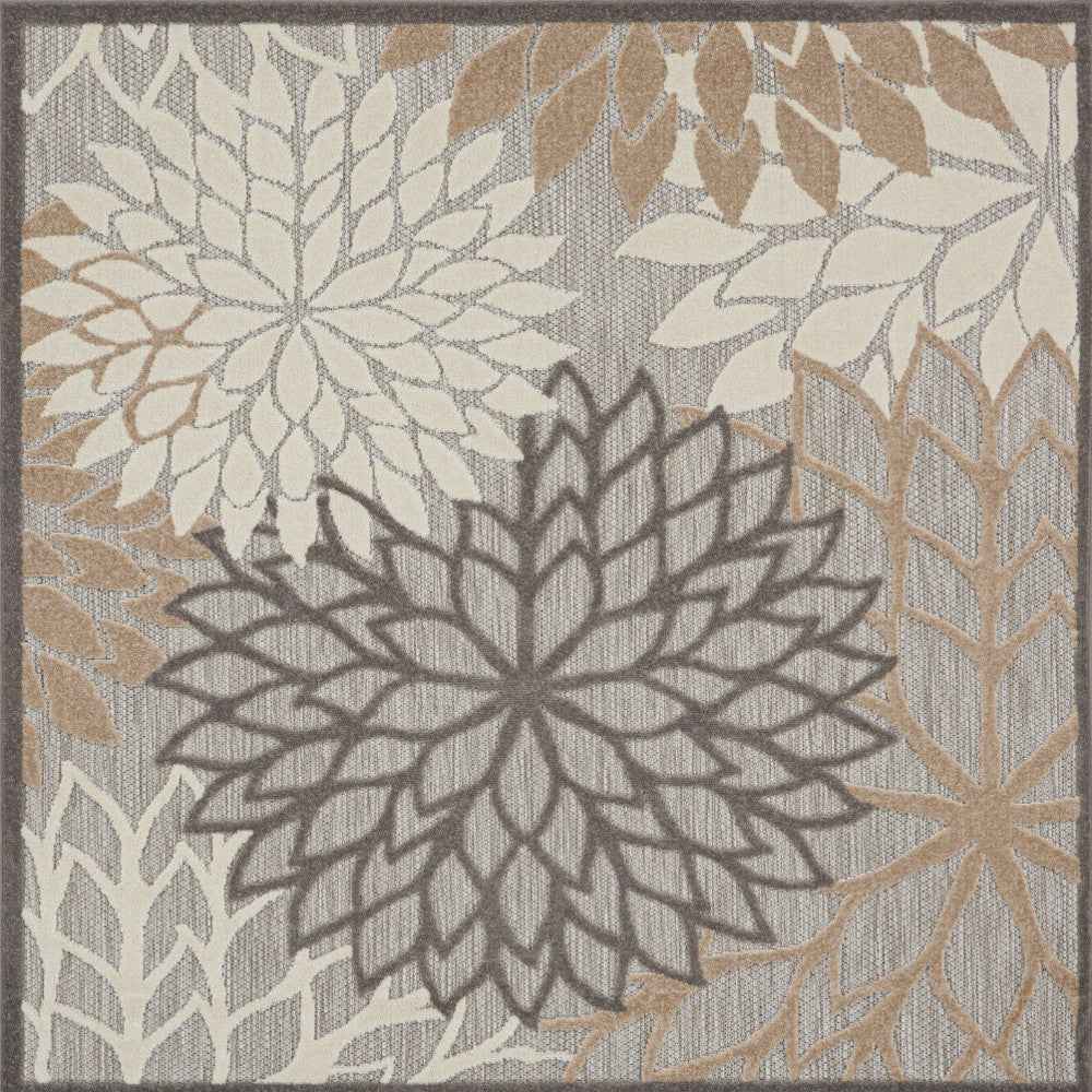 5' Gray and Ivory Indoor Outdoor Area Rug