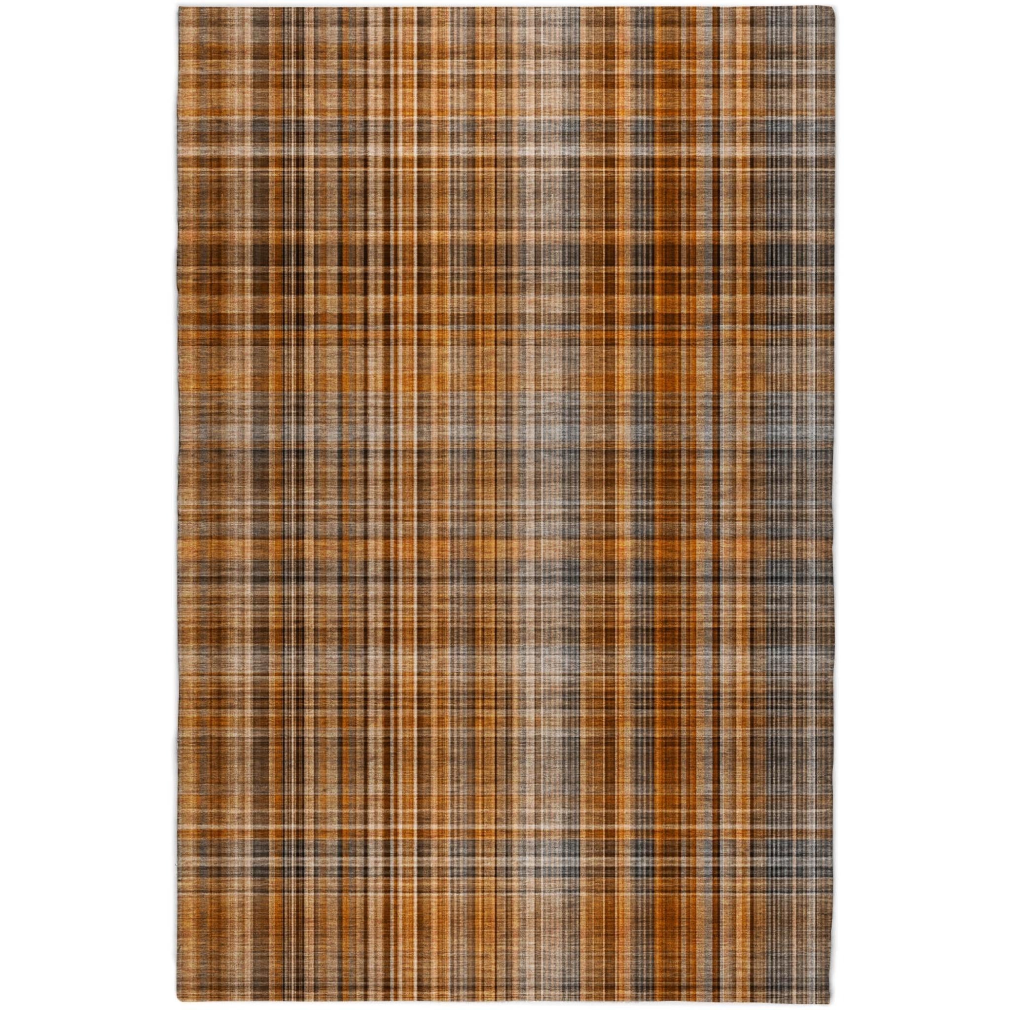 10' X 14' Terra Cotta And Taupe Plaid Shag Washable Area Rug With UV Protection - Home & Garden