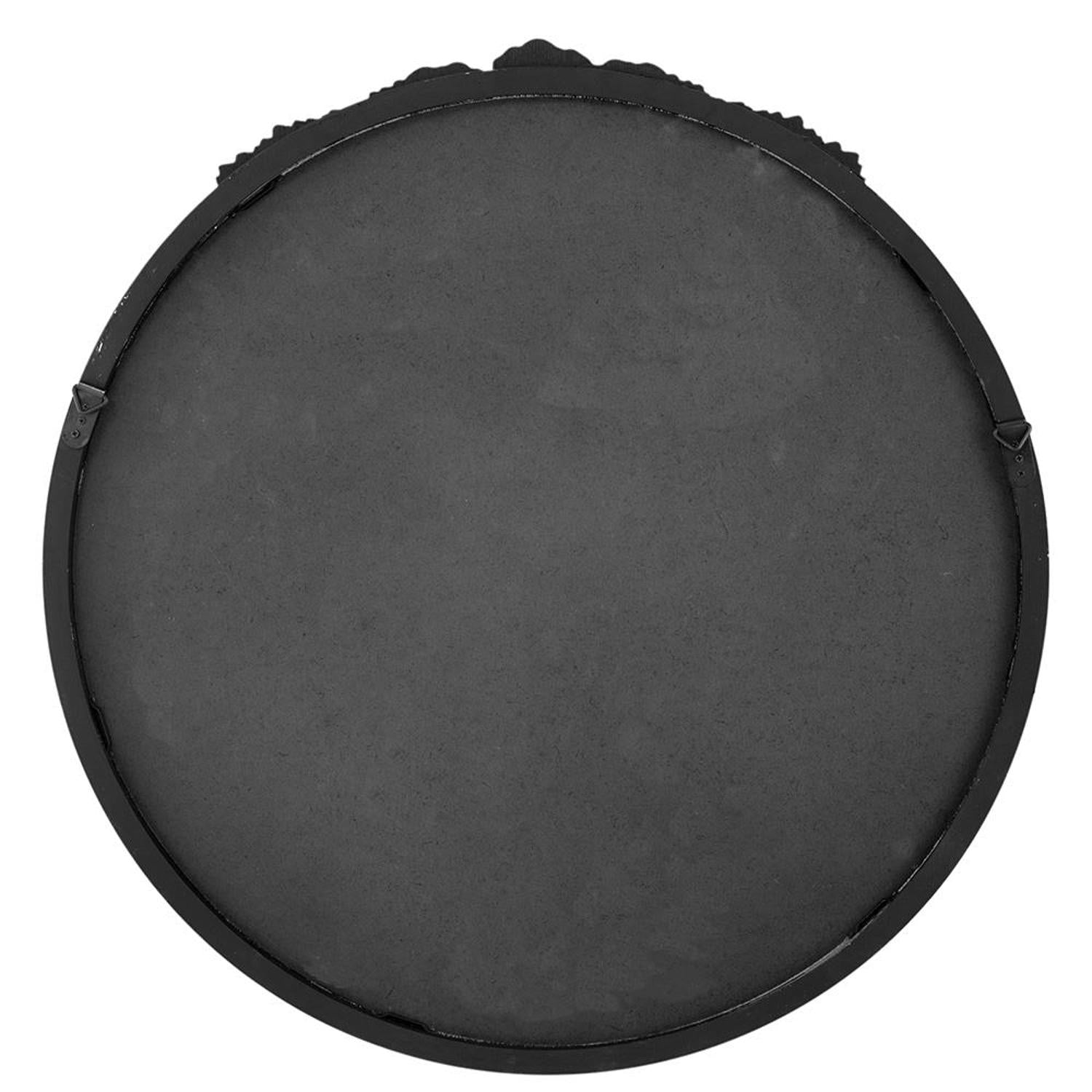 30" Black Crowned Top Antiqued Glass Round Framed Accent Mirror - Bed & Bath