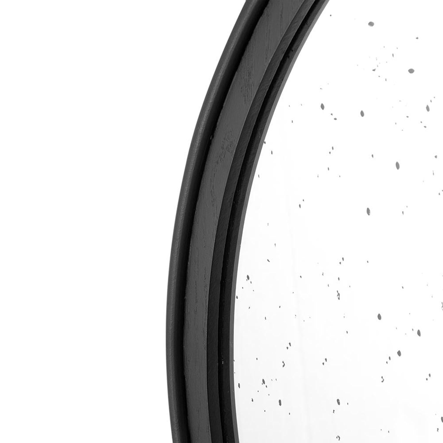 30" Black Crowned Top Antiqued Glass Round Framed Accent Mirror - Bed & Bath