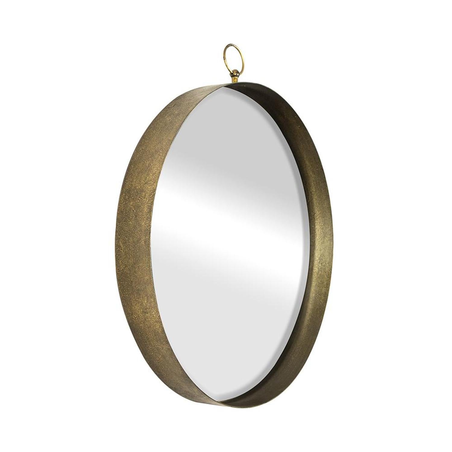 28" Gold Round Iron Framed Accent Mirror - Bed & Bath