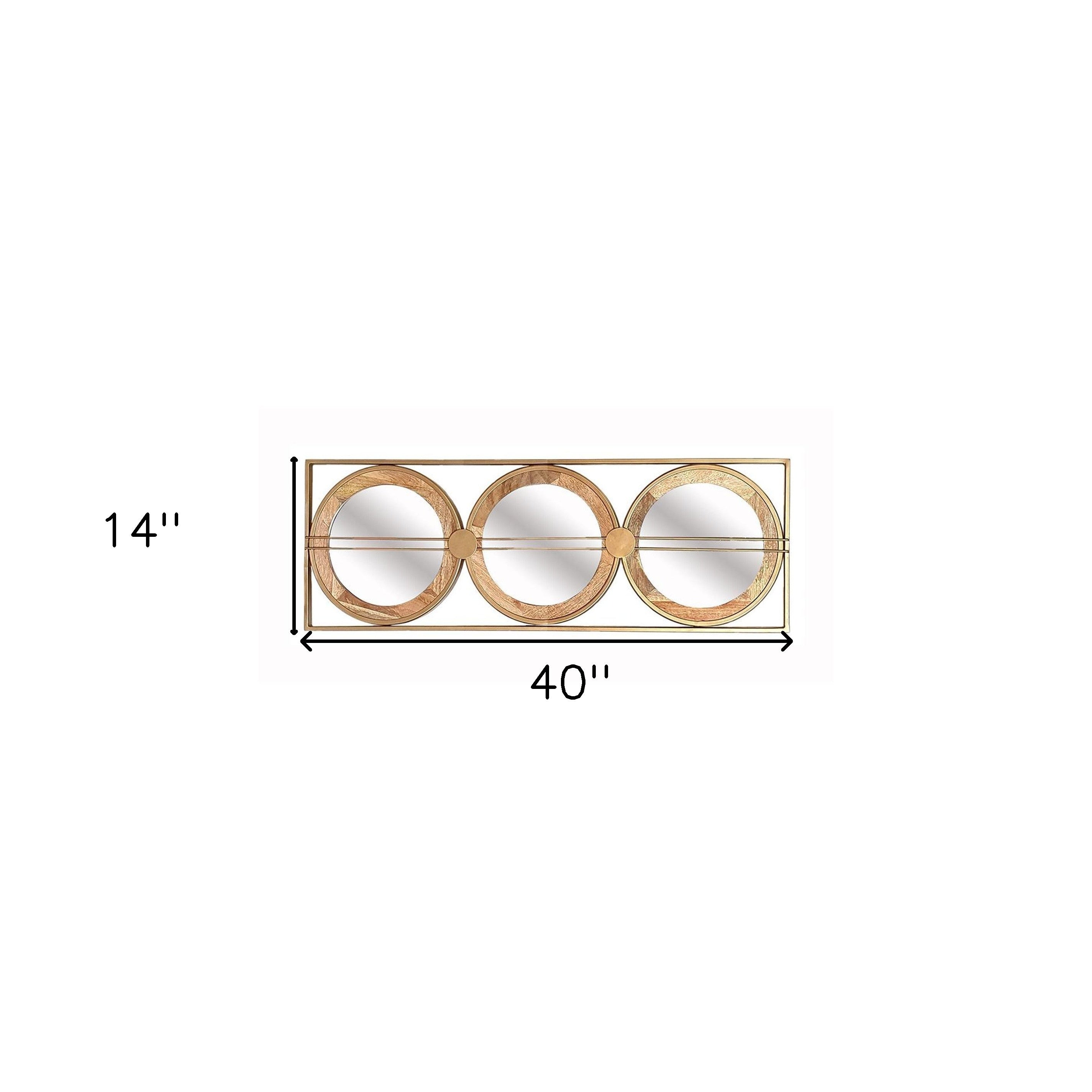 14" Brown and Gold Aluminum and Wood Geometric Framed Accent Mirror - Bed & Bath