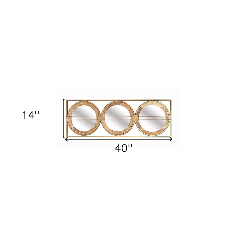 14" Brown and Gold Aluminum and Wood Geometric Framed Accent Mirror - Bed & Bath