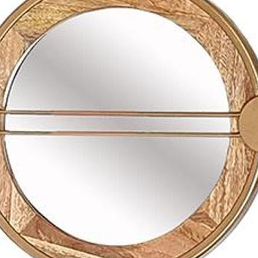 14" Brown and Gold Aluminum and Wood Geometric Framed Accent Mirror - Bed & Bath