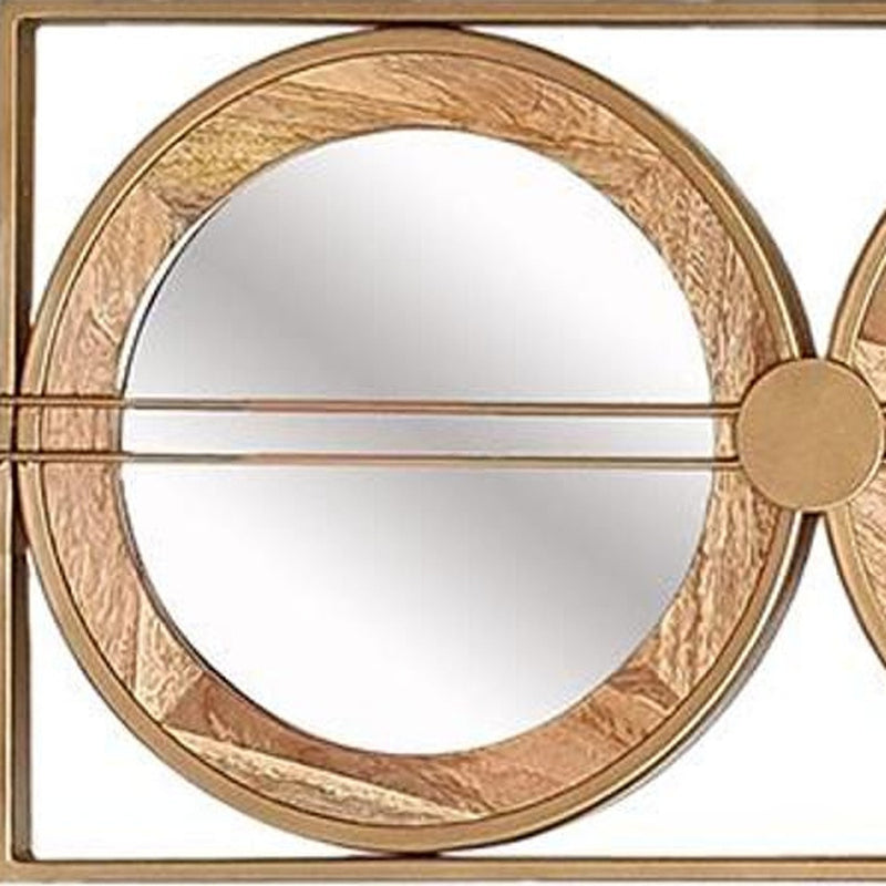 14" Brown and Gold Aluminum and Wood Geometric Framed Accent Mirror - Bed & Bath