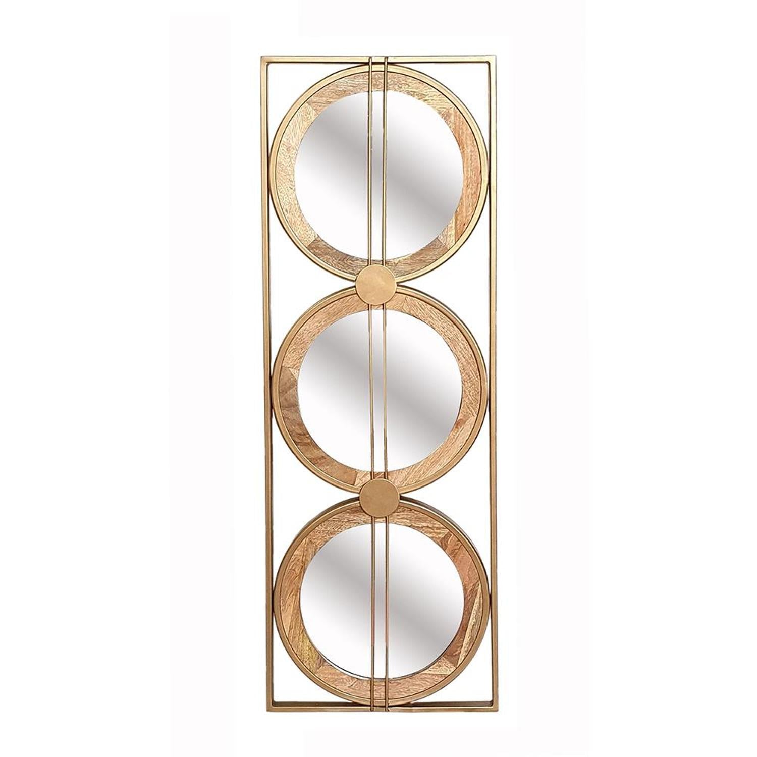 14" Brown and Gold Aluminum and Wood Geometric Framed Accent Mirror - Bed & Bath