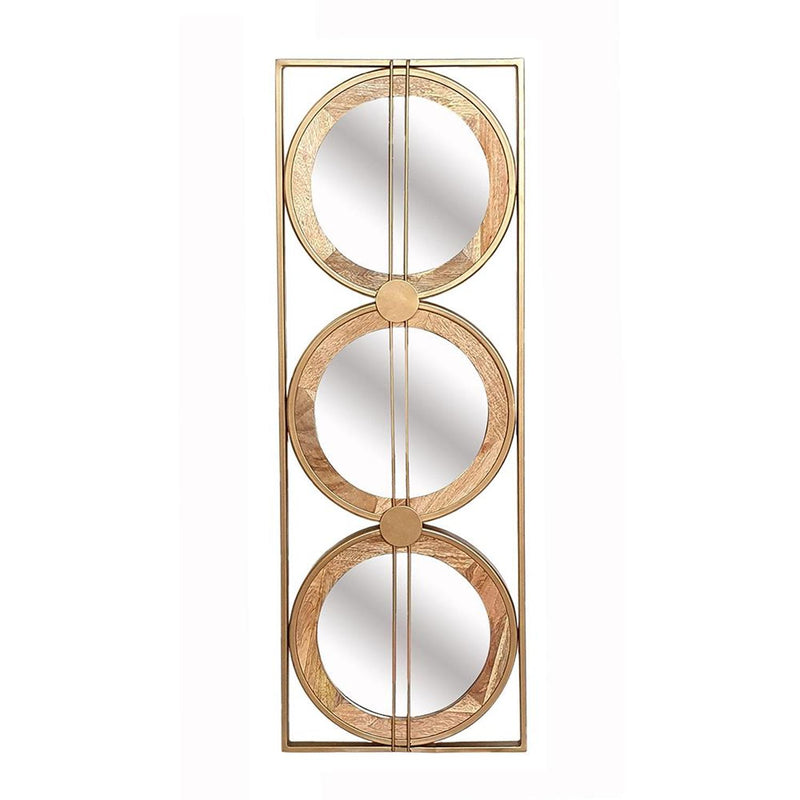 14" Brown and Gold Aluminum and Wood Geometric Framed Accent Mirror - Bed & Bath