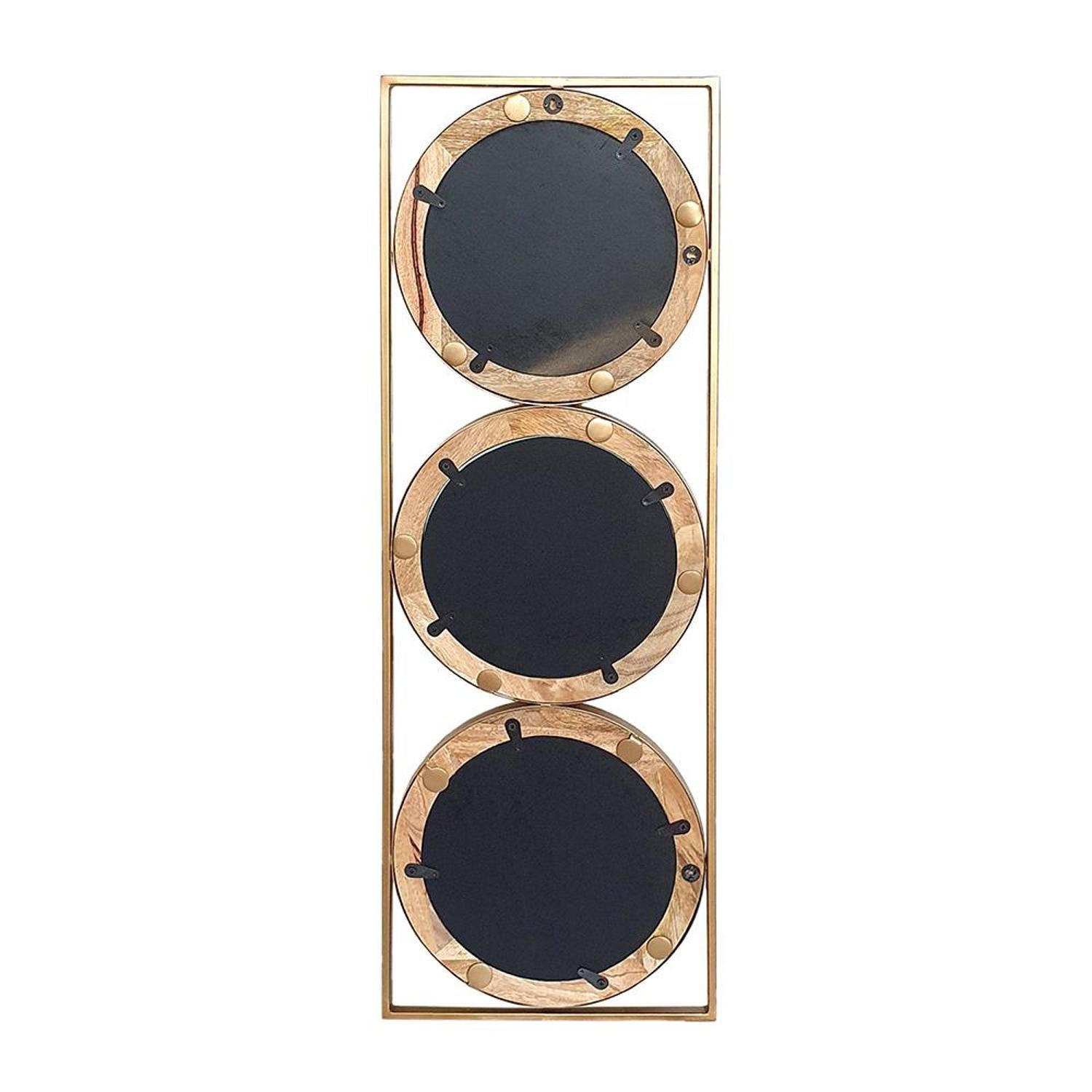 14" Brown and Gold Aluminum and Wood Geometric Framed Accent Mirror - Bed & Bath