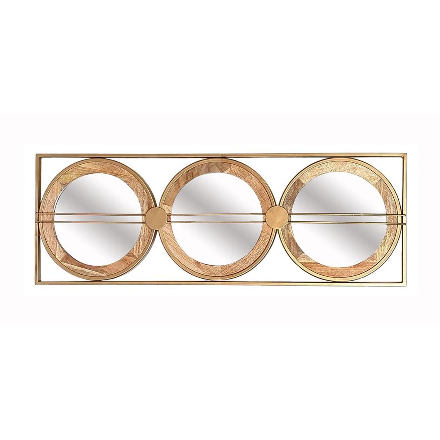 14" Brown and Gold Aluminum and Wood Geometric Framed Accent Mirror - Bed & Bath