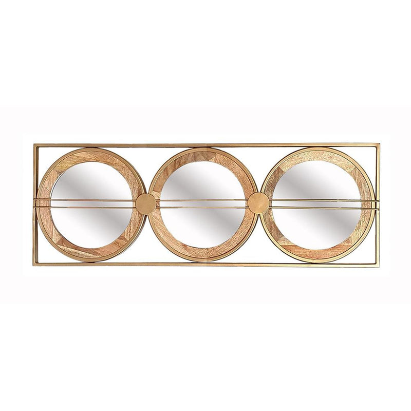 14" Brown and Gold Aluminum and Wood Geometric Framed Accent Mirror - Bed & Bath