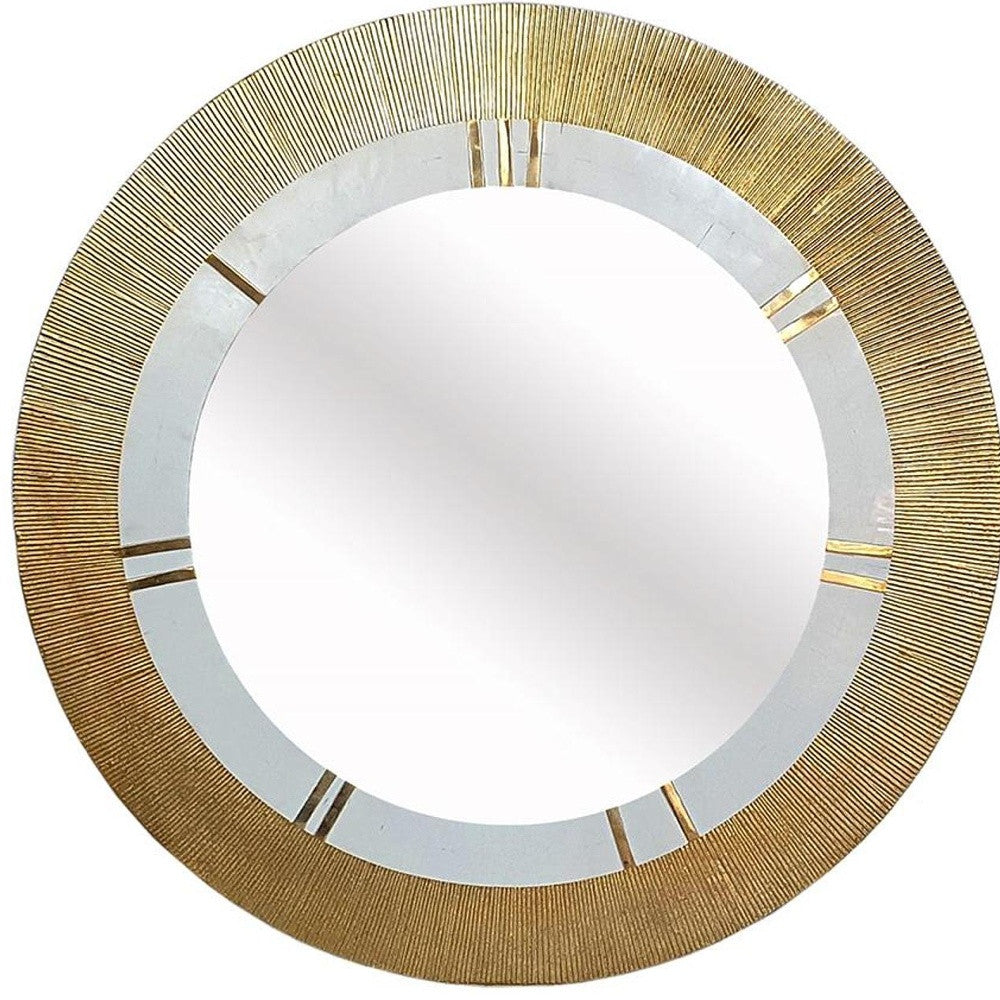 36" Gold and White Round Aluminum Ribbed Edge Framed Accent Mirror - Bed & Bath