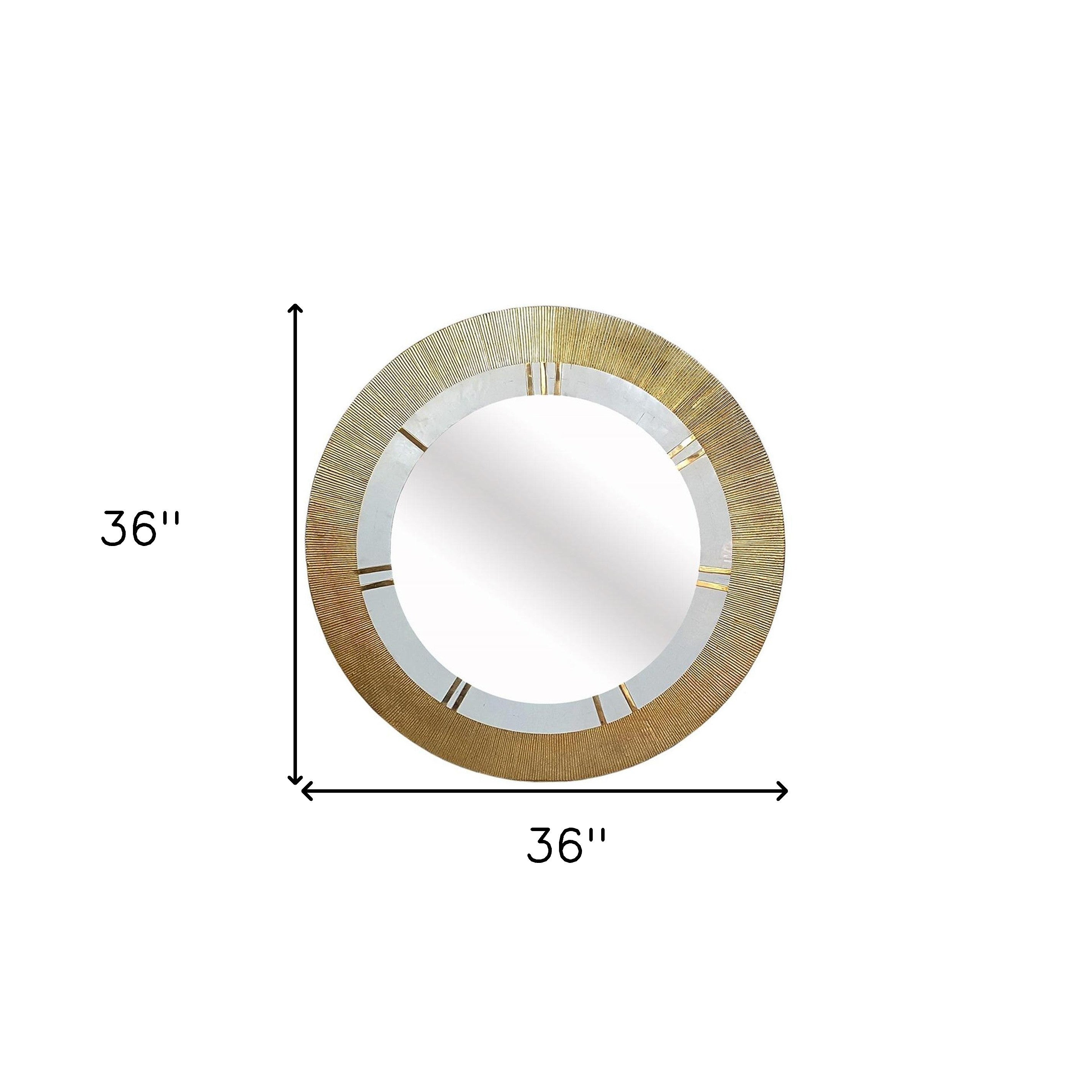 36" Gold and White Round Aluminum Ribbed Edge Framed Accent Mirror - Bed & Bath