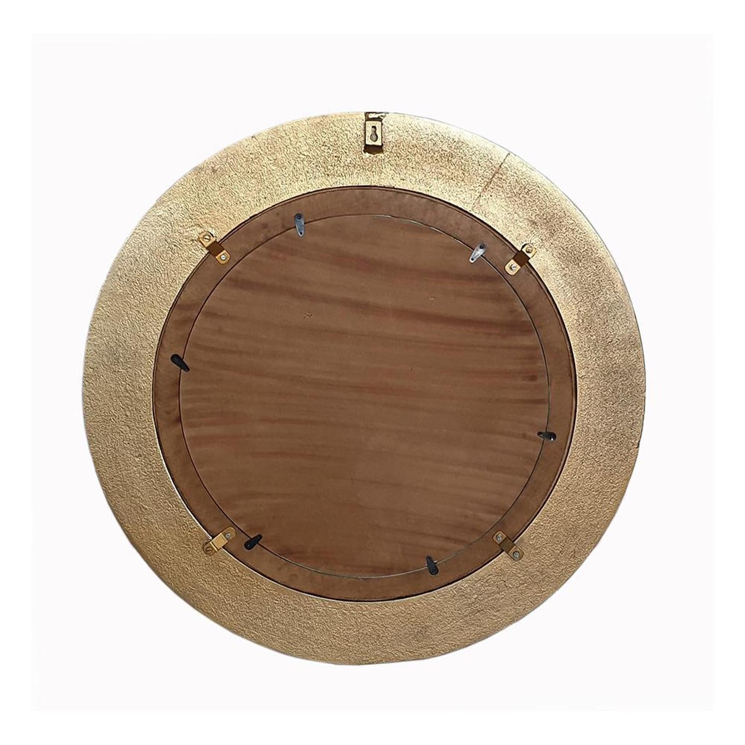 36" Gold and White Round Aluminum Ribbed Edge Framed Accent Mirror - Bed & Bath
