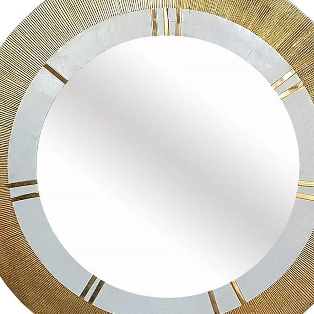 36" Gold and White Round Aluminum Ribbed Edge Framed Accent Mirror - Bed & Bath
