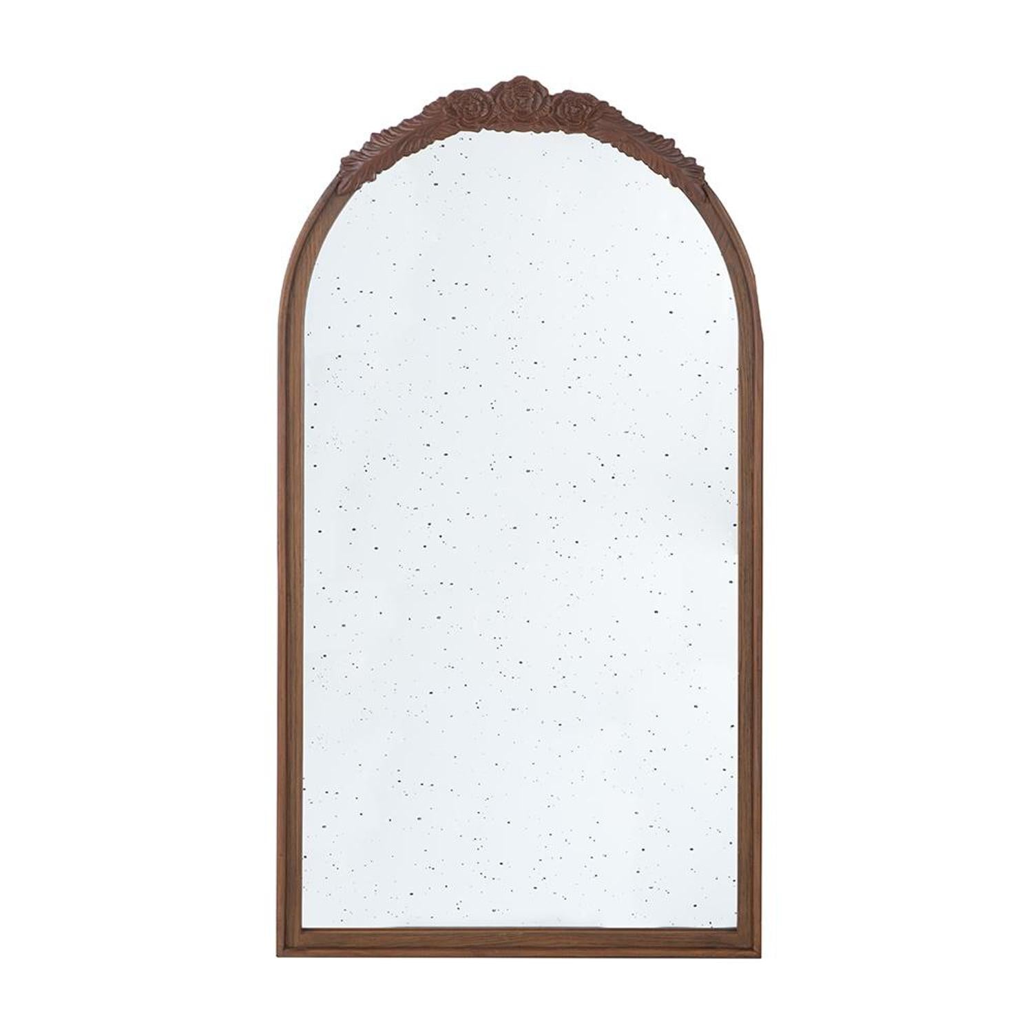 42" Brown Crowned Top Antiqued Glass Arch Framed Accent Mirror - Bed & Bath