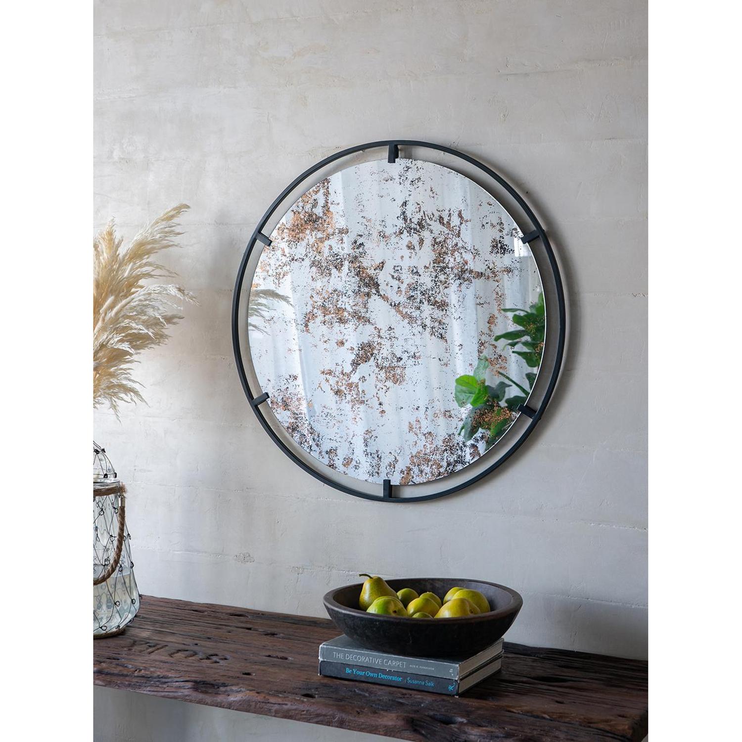 32" Black Round Iron Framed Accent Mirror - Bed & Bath
